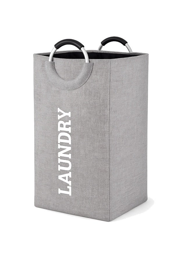 Rectangular Fabric Laundry Hamper Foldable for Clothes Storage Organizer – Padded Aluminum Handles Laundry Basket-Grey - Image 2